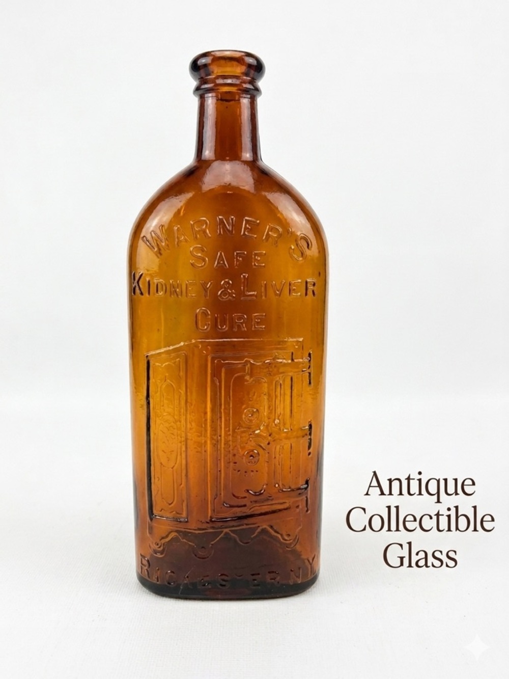 Antique Warner’s Safe Kidney & Liver Cure Amber Glass Bottle – Rochester, NY